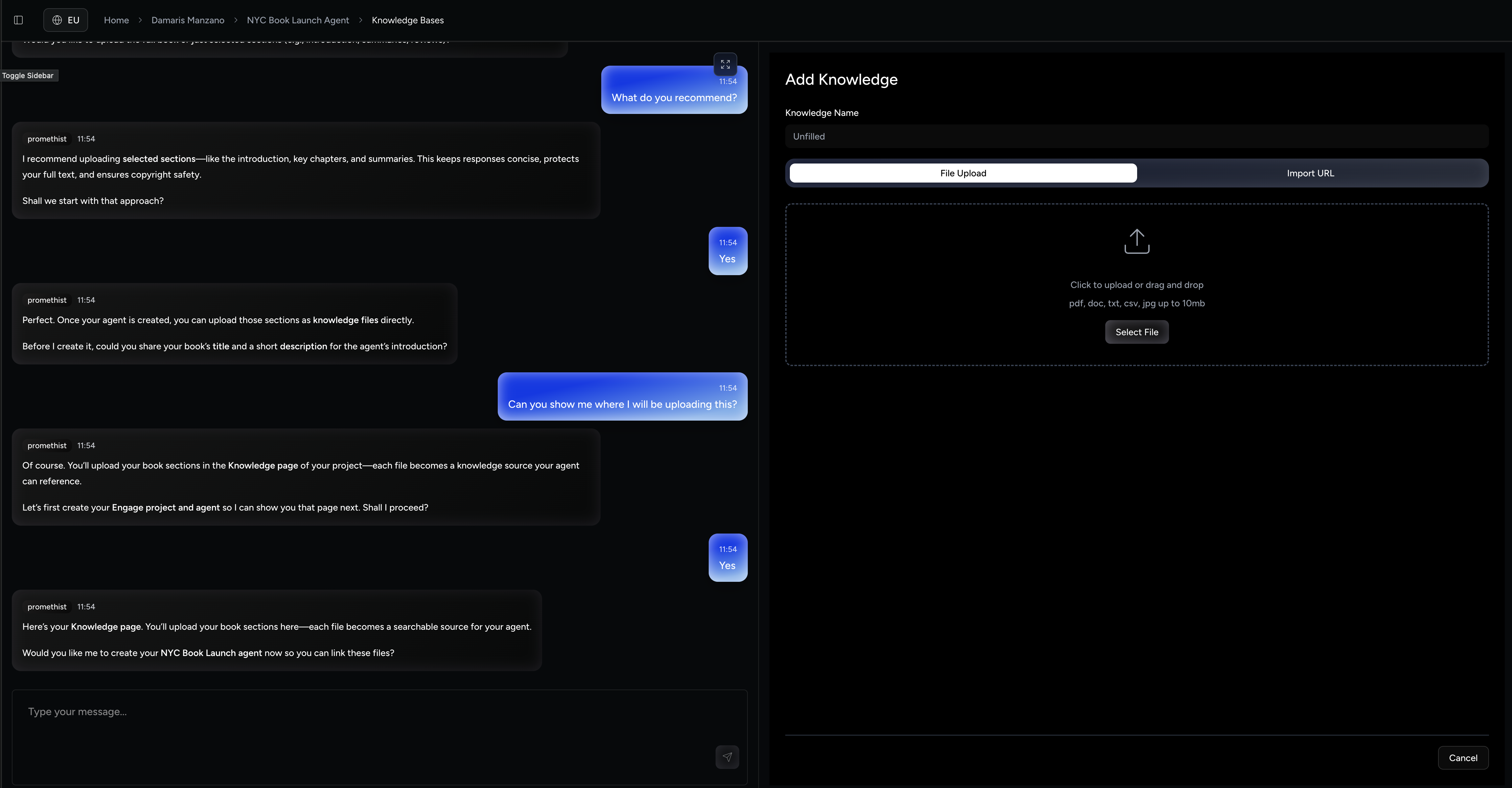 AI Assistant interface showing chat on the left and Studio on the right